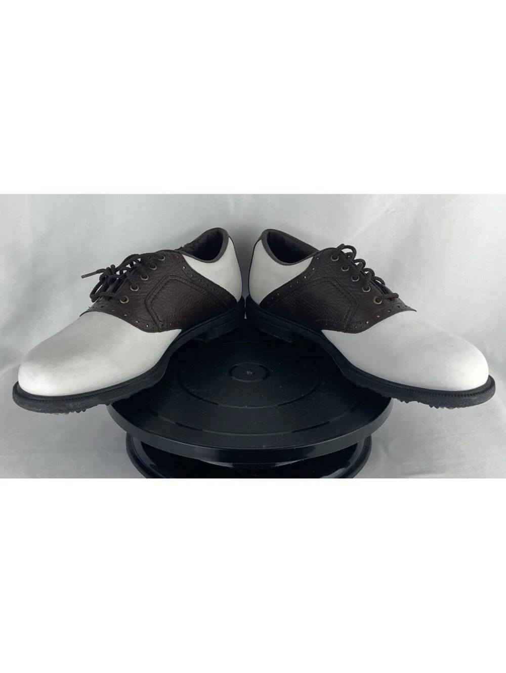 Men’s Size 10 FootJoy eComfort Golf Shoes White Brown Saddle Oxford Spikes